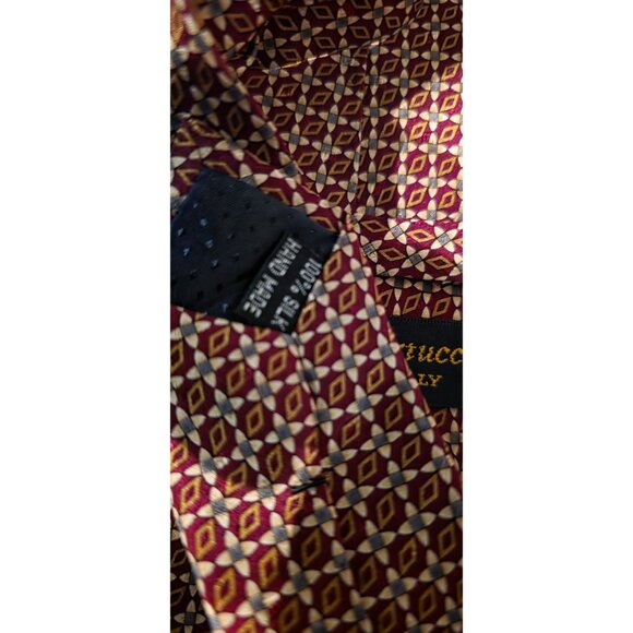 Men's Tie Enrico Bertucci Italian Silk Geometric Pattern Red & Gold 58" Length - Picture 4 of 6